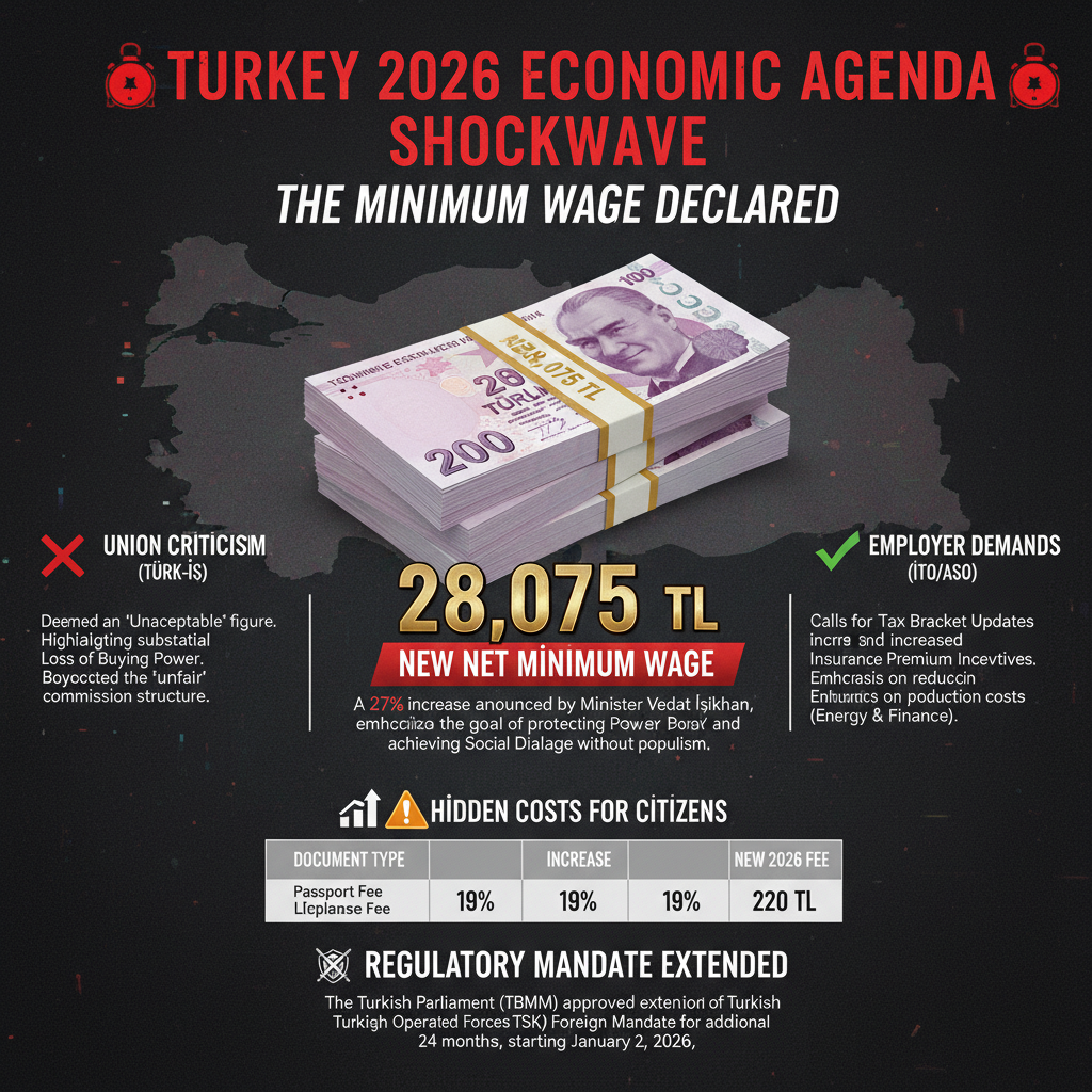 2026 Yılı Asgari Ücreti Açıklandı: Yüzde 27 Artışla 28.075 TL! Tepkiler, İşveren Maliyetleri ve Yeni Yıl Zamları Gündemde