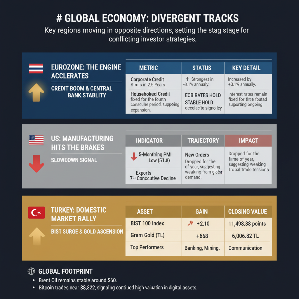 Küresel Ekonomide Farklı Yönler: Euro Bölgesi Kredi Artışıyla Öne Çıkarken, ABD İmalatı Yavaşladı; Türkiye Piyasaları Yükselişte