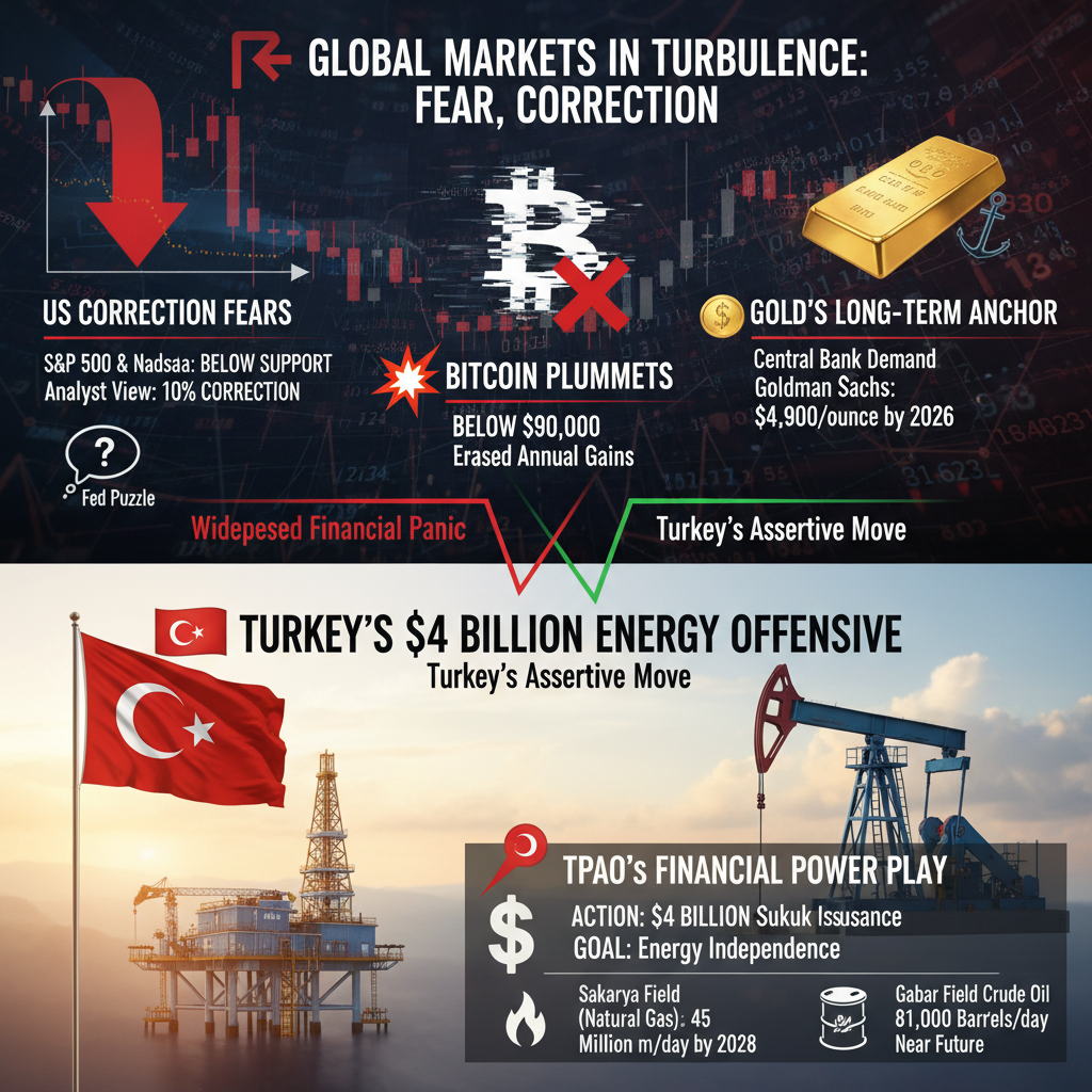 Küresel Piyasalar Çalkantılı: ABD Borsalarında Düzeltme Endişesi ve Bitcoin'de Sert Düşüş, Türkiye Enerjide Atağa Kalkıyor